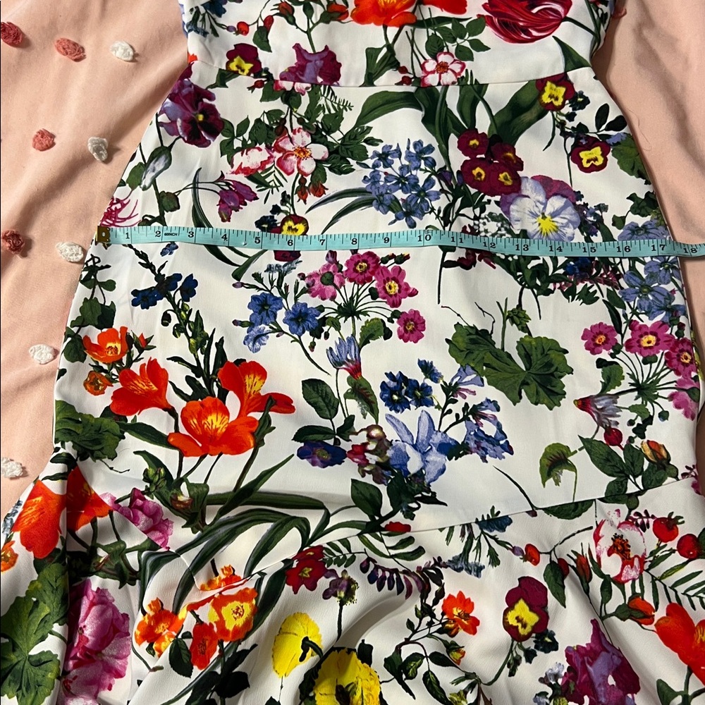 Maggy London Floral High Neck Midi Dress Asymmetric Hem Size 2 - Picture 8 of 9